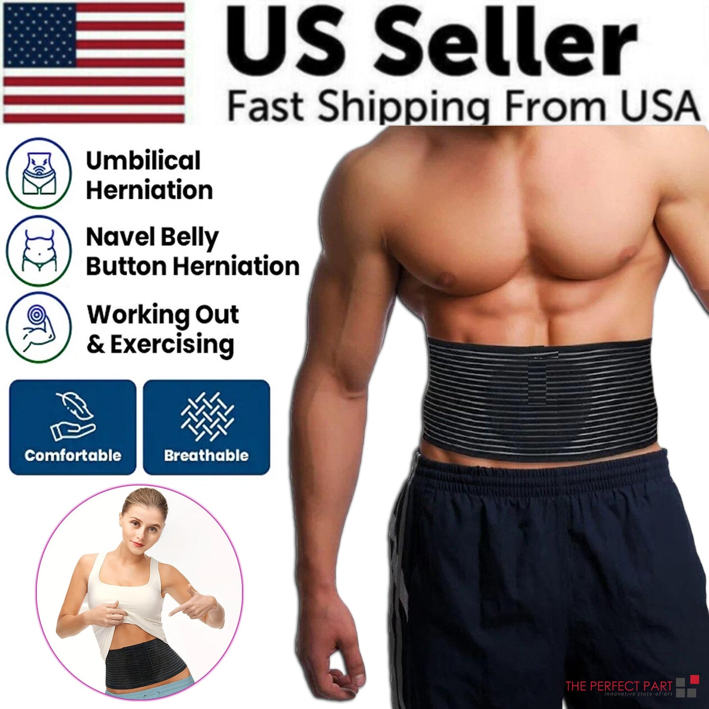 Umbilical Hernia Belt for Men and Women Abdominal Support Binder with Compress