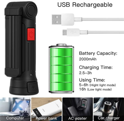 Rechargeable LED COB Work Light Mechanic Flashlight Lamp Magnetic Base Bright