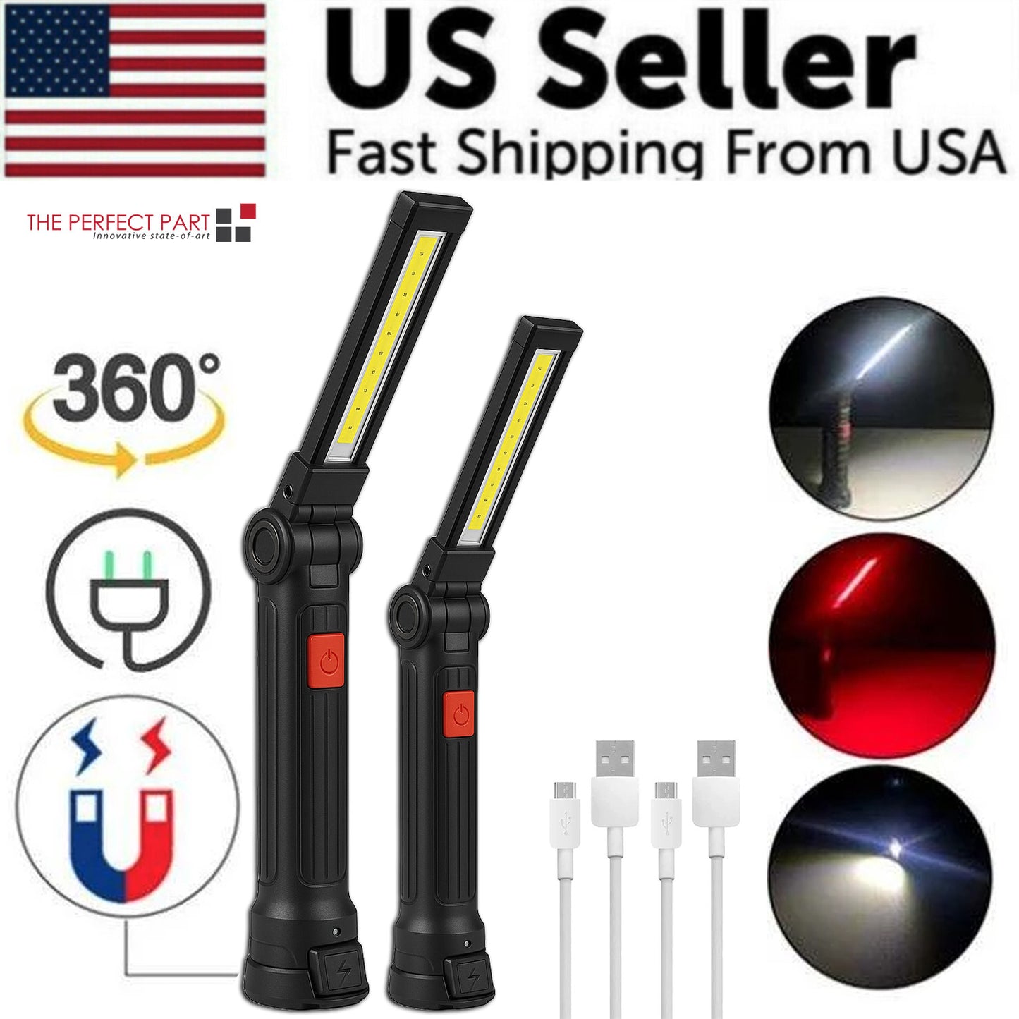 Rechargeable LED COB Work Light Mechanic Flashlight Lamp Magnetic Base Bright