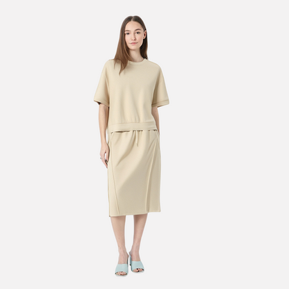 Sports and leisure lazy suit women's soft air cotton short sleeved top+split half skirt two-piece set