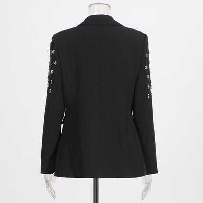 Temperament solid color small suit personality nail diamond tassel design suit jacket for women