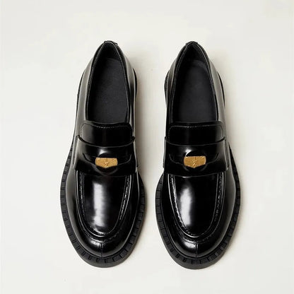 Thick high heels loafers women's small leather shoes