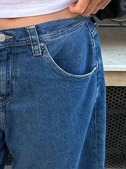 Urban casual regular washed loose women's denim pants
