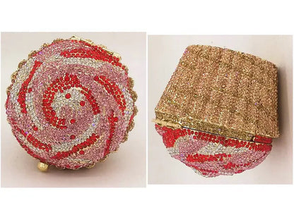 Women Blue Cupcake Evening Bag Crystal Clutch Purses Wedding Bridal Rhinestone Handbag Party Minaudiere Bag
