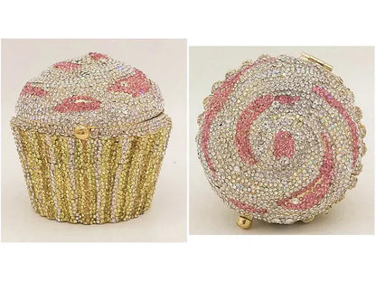Women Blue Cupcake Evening Bag Crystal Clutch Purses Wedding Bridal Rhinestone Handbag Party Minaudiere Bag