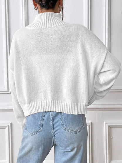 Women's autumn and winter high neck pullover sweater solid color loose casual base sweater